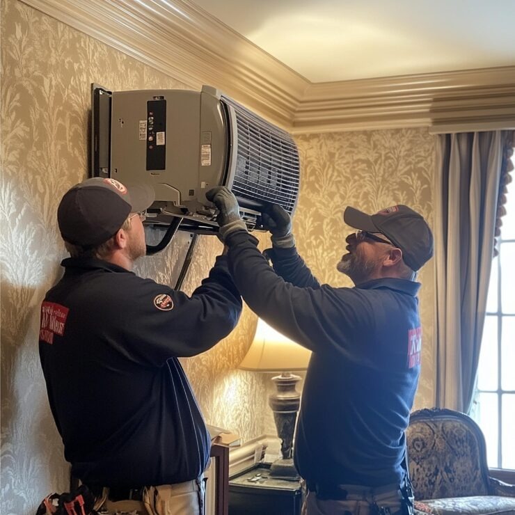 AC Freezing Up - HVAC technician inspecting a frozen air conditioner evaporator coil in a Florida home