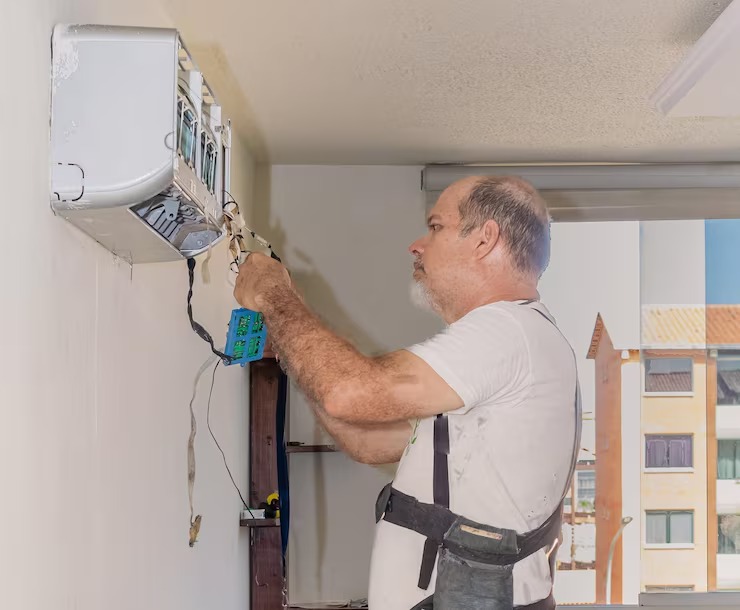 Why Is My AC Running But Not Cooling My Home? 5 imgi 21 air conditioning technician repairing split air conditioner living room small apartmen 1100302 40